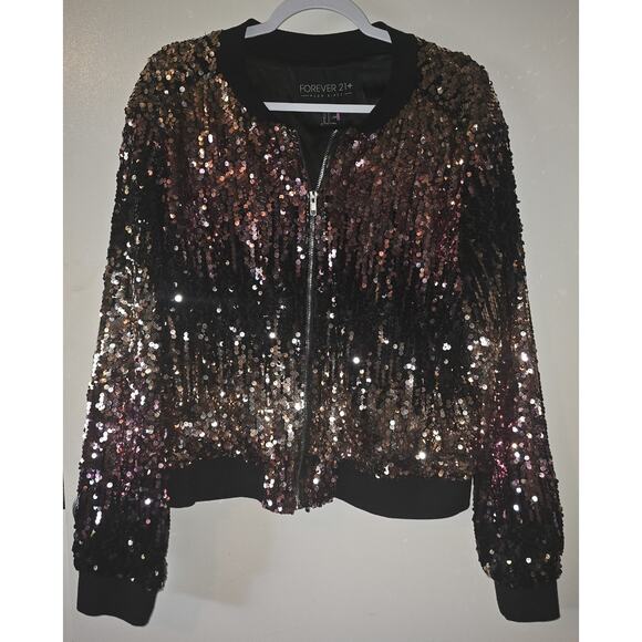 Forever 21 Jackets & Blazers - Sequin Bomber Jacket Women Forever 21 Plus Sizes 2X Black , Pink & Gold Hombre